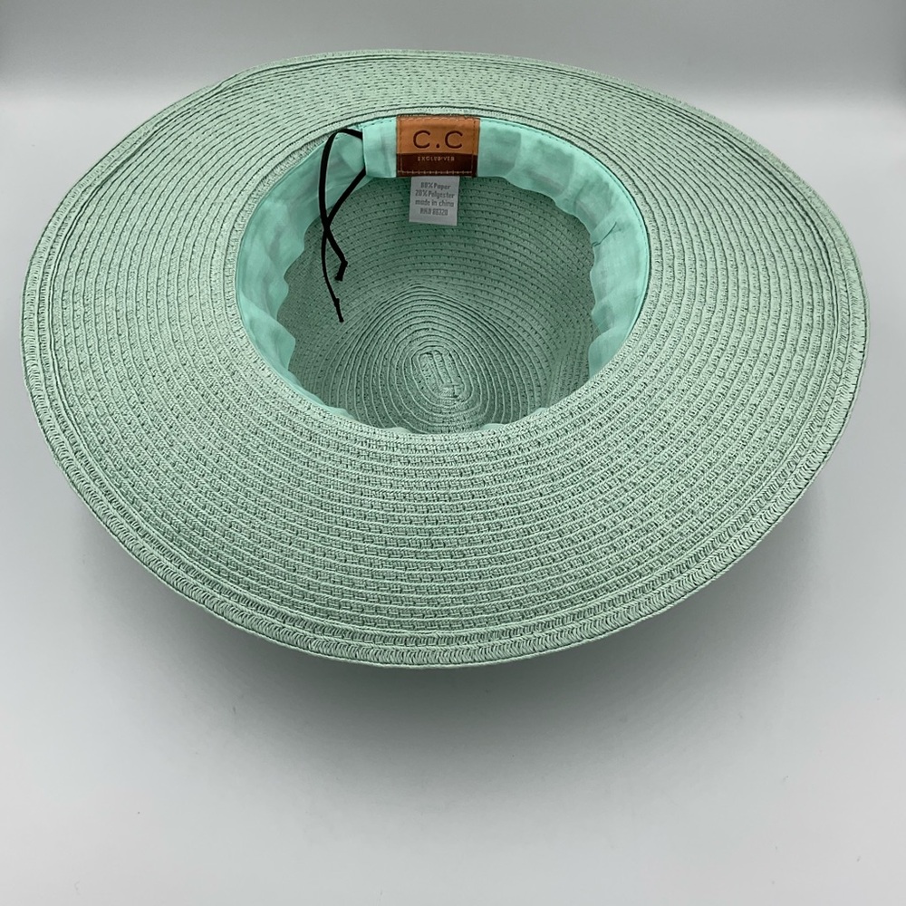 NWT C.C. Mint Green Straw Panama Hat with Braided Band - Picture 6 of 10
